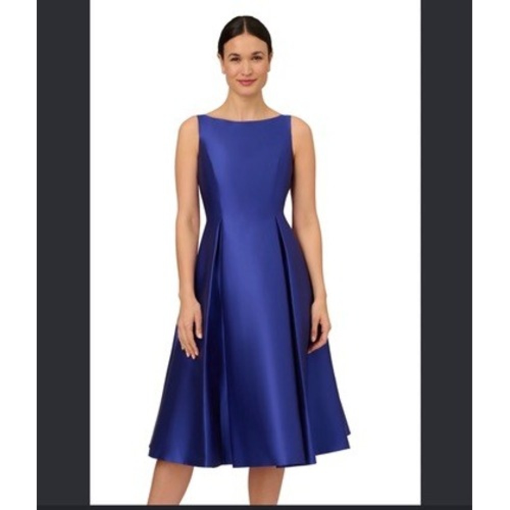 Adrianna Papell Royal Blue Mikado Silk Fit and Flare Cocktail Dress Size 8